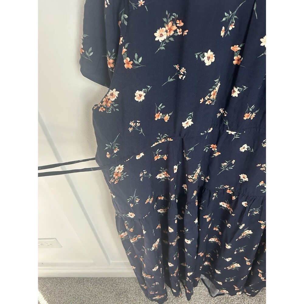 Torrid 2X Navy Floral Button Short Sleeve Ruffle Tie Midi Dress Tiered Plus Size - Picture 7 of 8